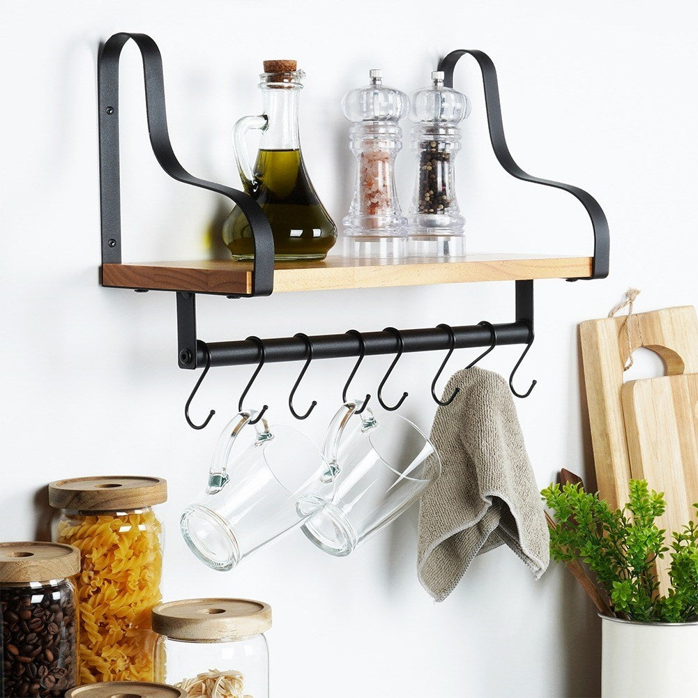 Industrial LOFT wall-mounted shelf in black metal and wood