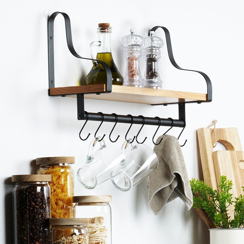 Industrial LOFT wall-mounted shelf in black metal and wood