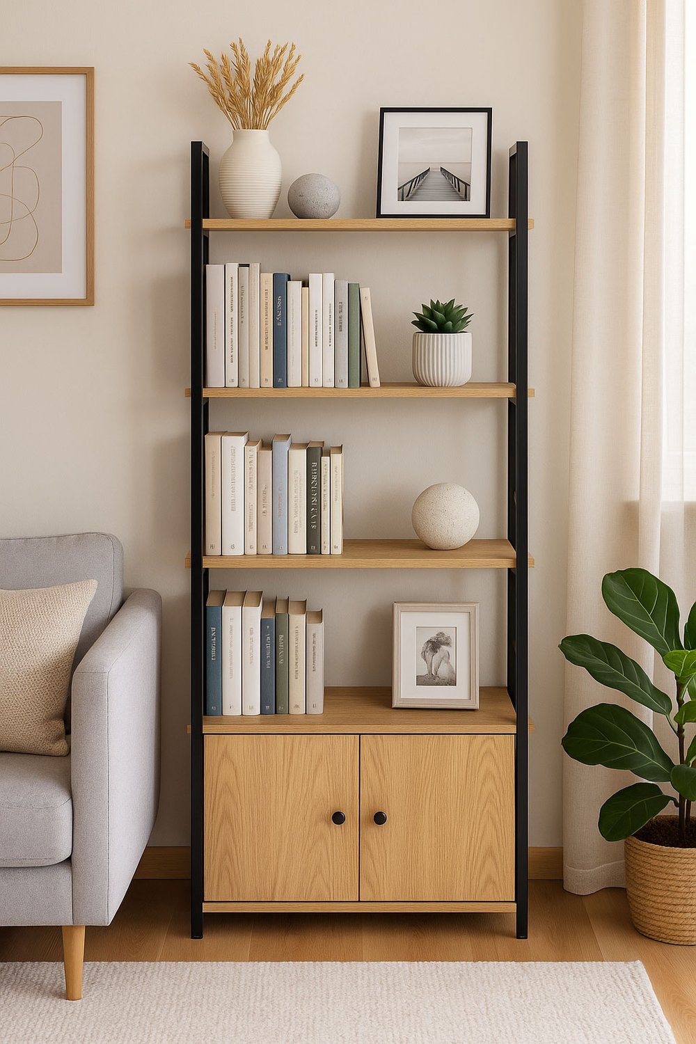 Industrial Loft Shelf with Cabinet and 4 Shelves ModernHome