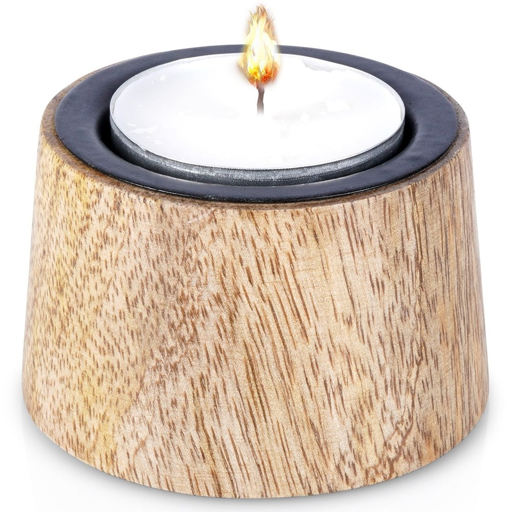 Industrial black candle lantern in wood and metal for tealight