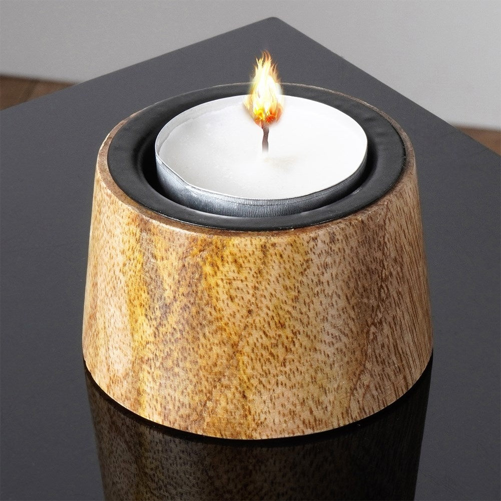Industrial black candle lantern in wood and metal for tealight