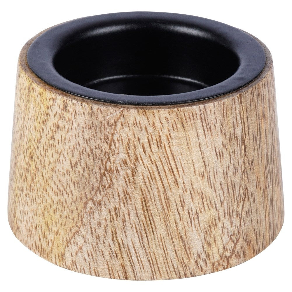Industrial black candle lantern in wood and metal for tealight