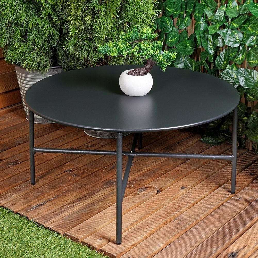 Industrial black metal coffee table, round 70 cm top