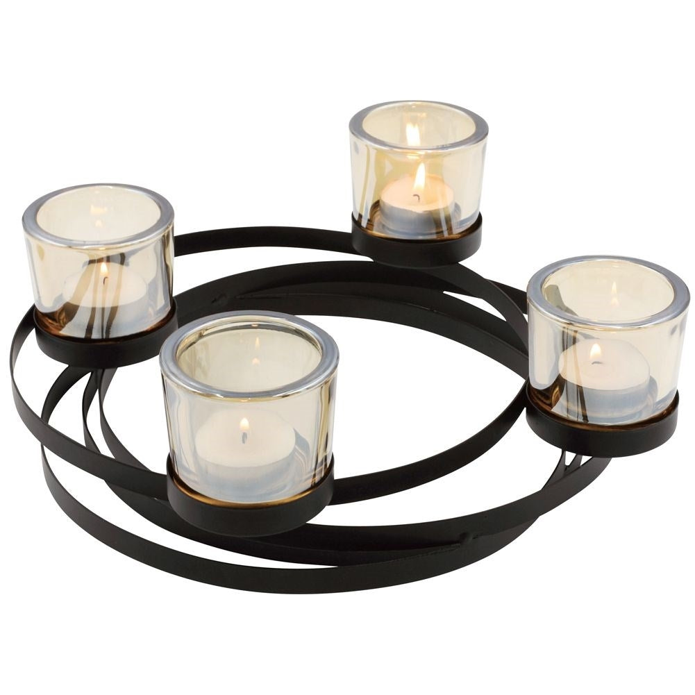 Industrial candle holder for tealights and candles, black metal