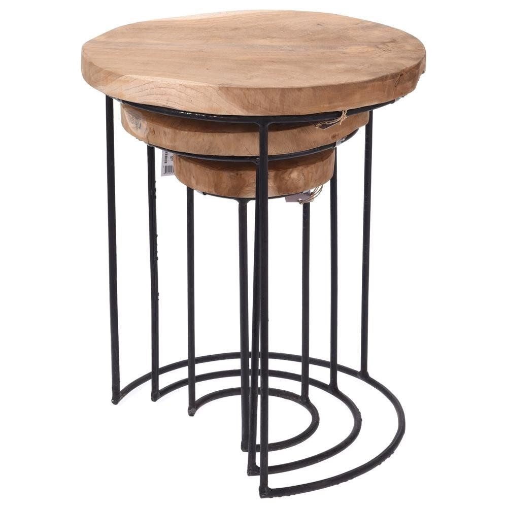 Industrial coffee tables in metal and teak, set of three