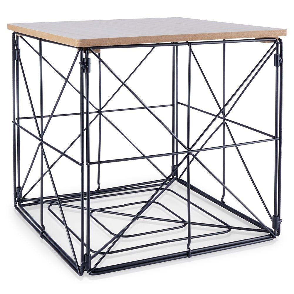 Industrial coffee table with black metal and storage basket