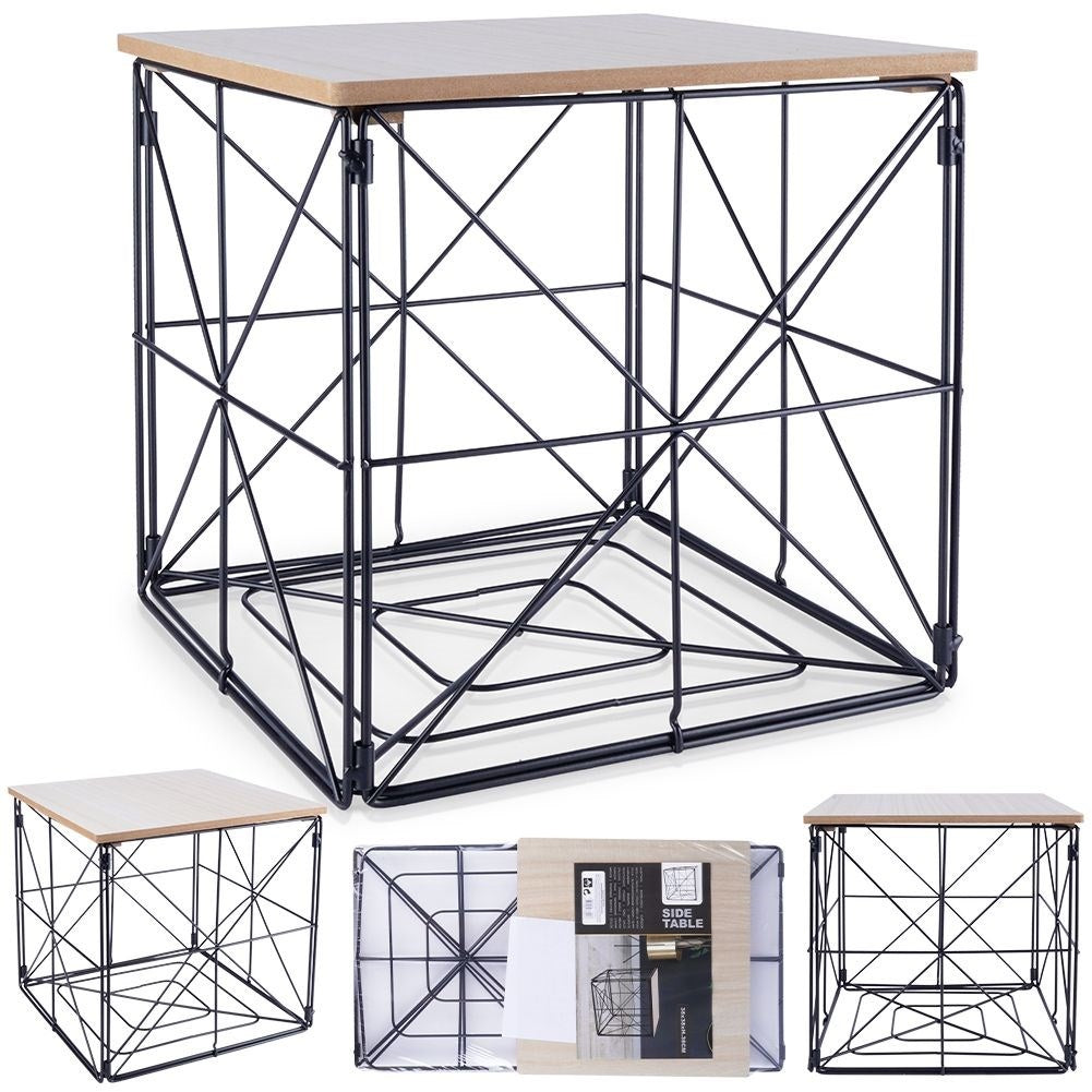 Industrial coffee table with black metal and storage basket