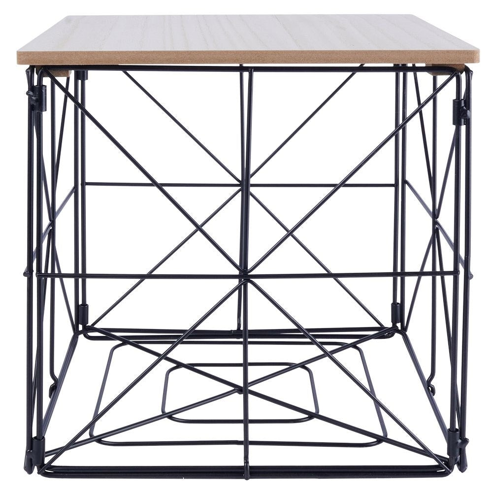 Industrial coffee table with black metal and storage basket