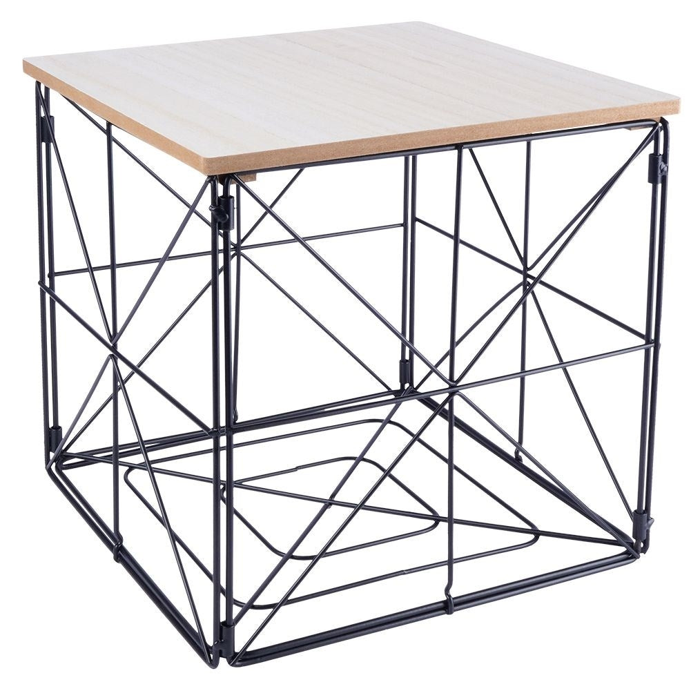 Industrial coffee table with black metal and storage basket