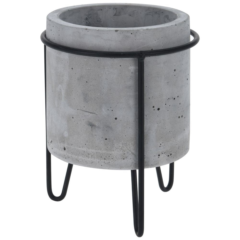 Industrial concrete pot with black metal stand