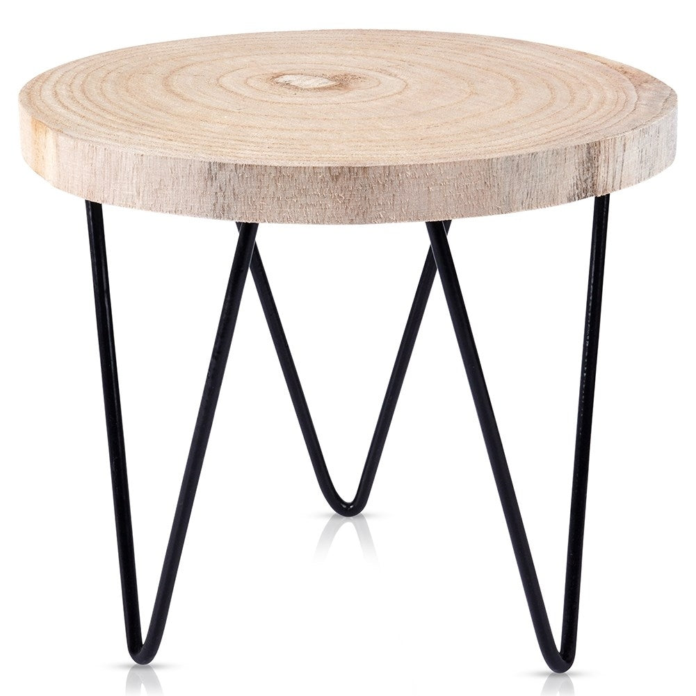 Industrial flower stand in wood and black metal for the home.