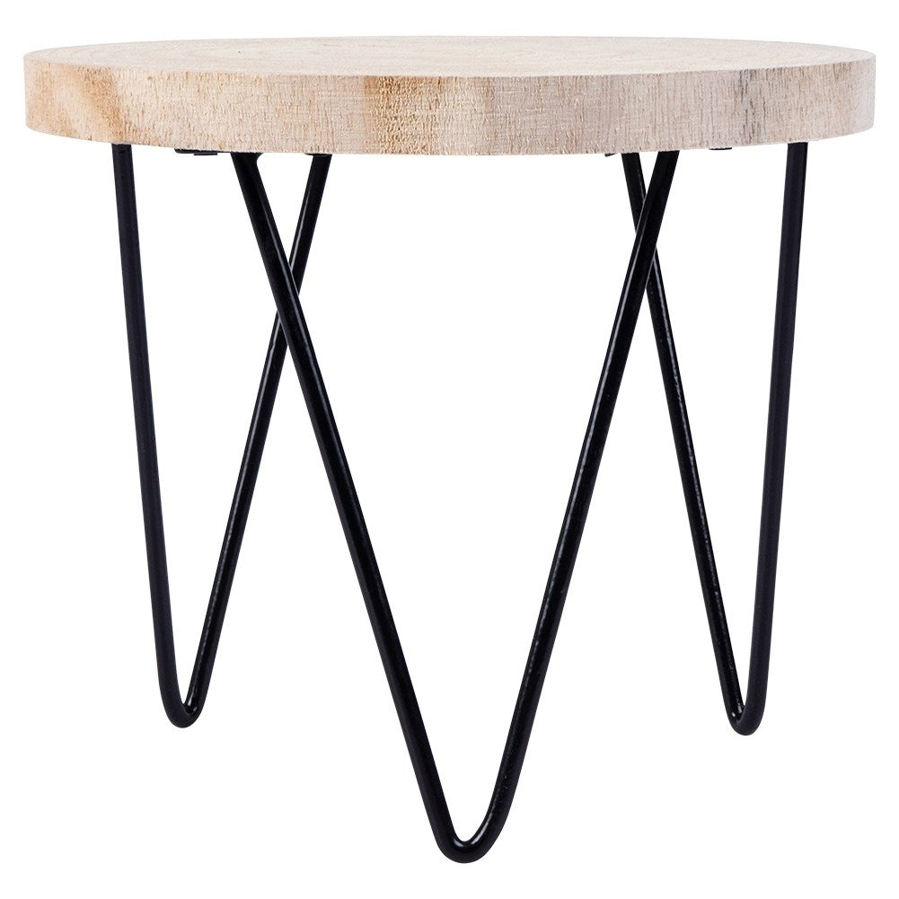 Industrial flower stand in wood and black metal for the home.