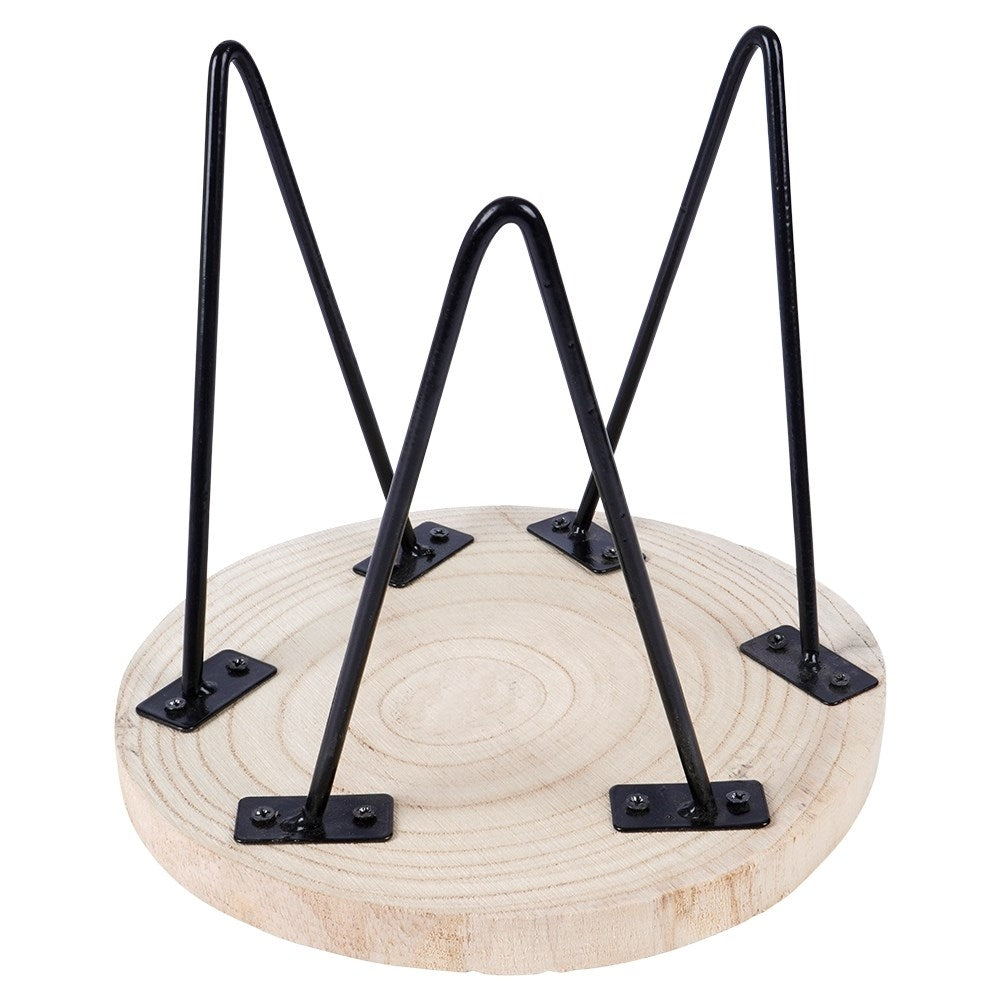 Industrial flower stand in wood and black metal for the home.