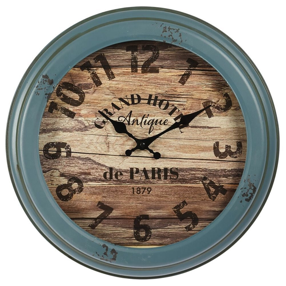 Industrial metal wall clock, 41 cm, antique blue frame