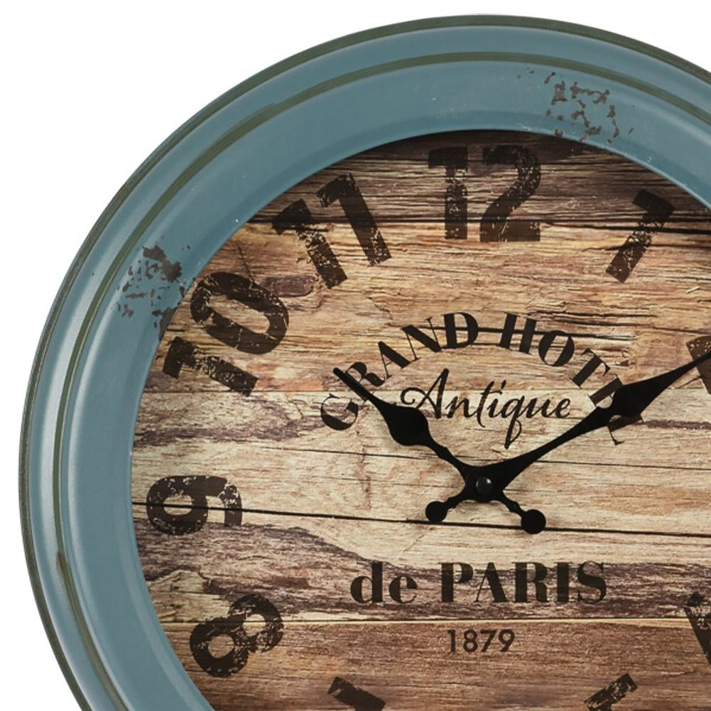 Industrial metal wall clock, 41 cm, antique blue frame