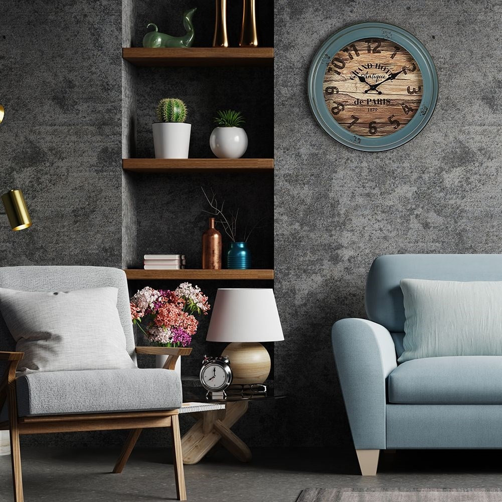 Industrial metal wall clock, 41 cm, antique blue frame