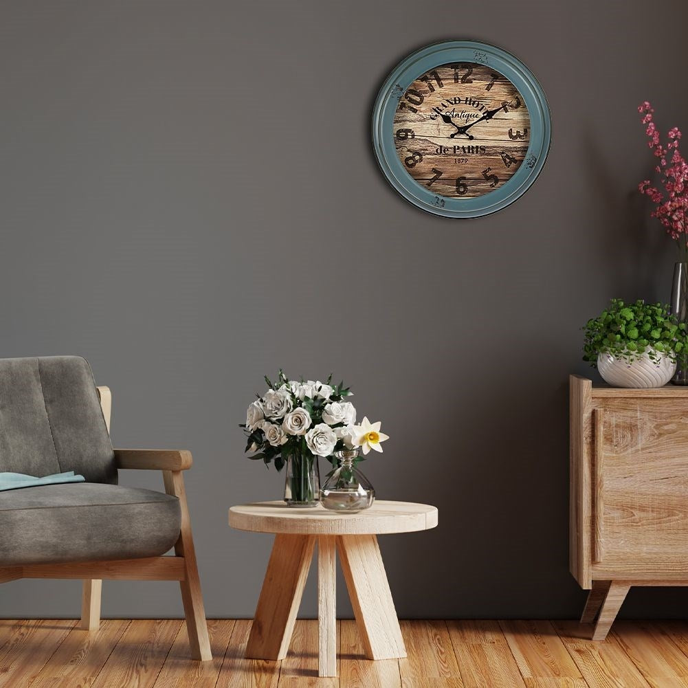 Industrial metal wall clock, 41 cm, antique blue frame