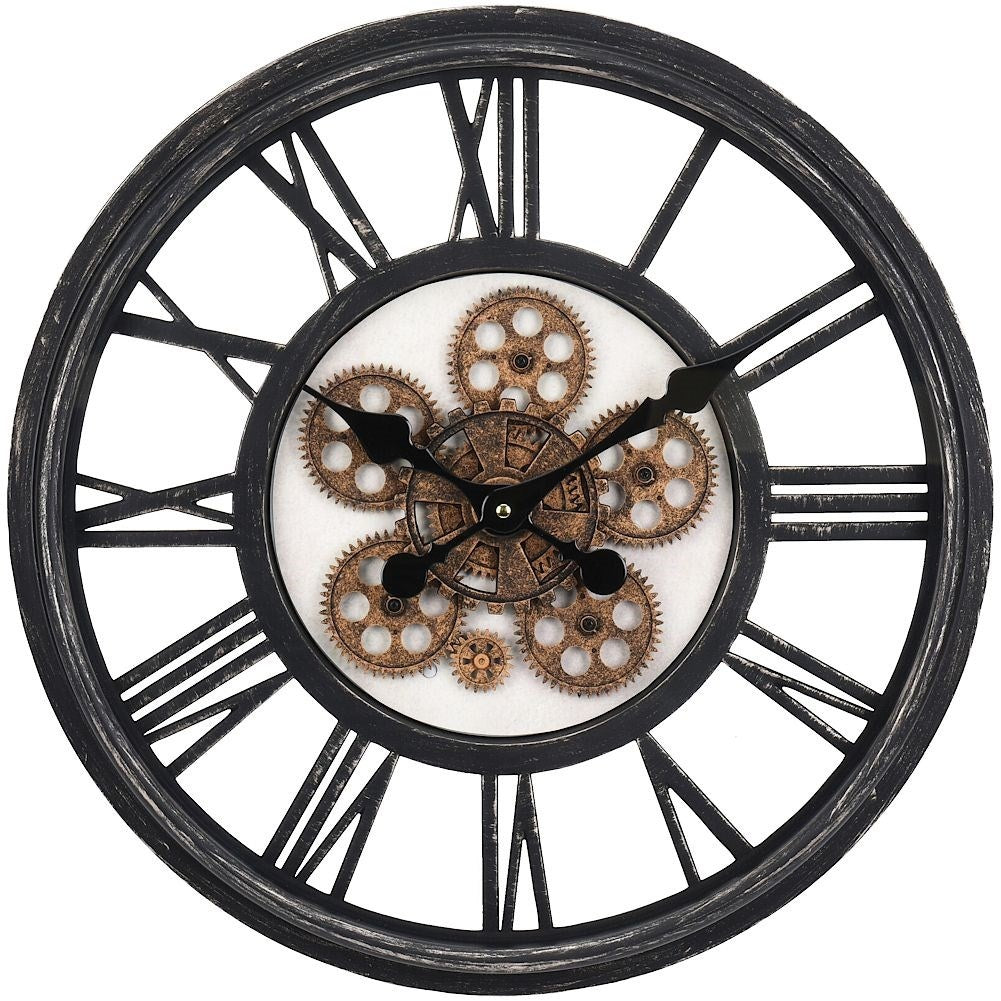 Industrial metal wall clock, 50 cm with moving discs