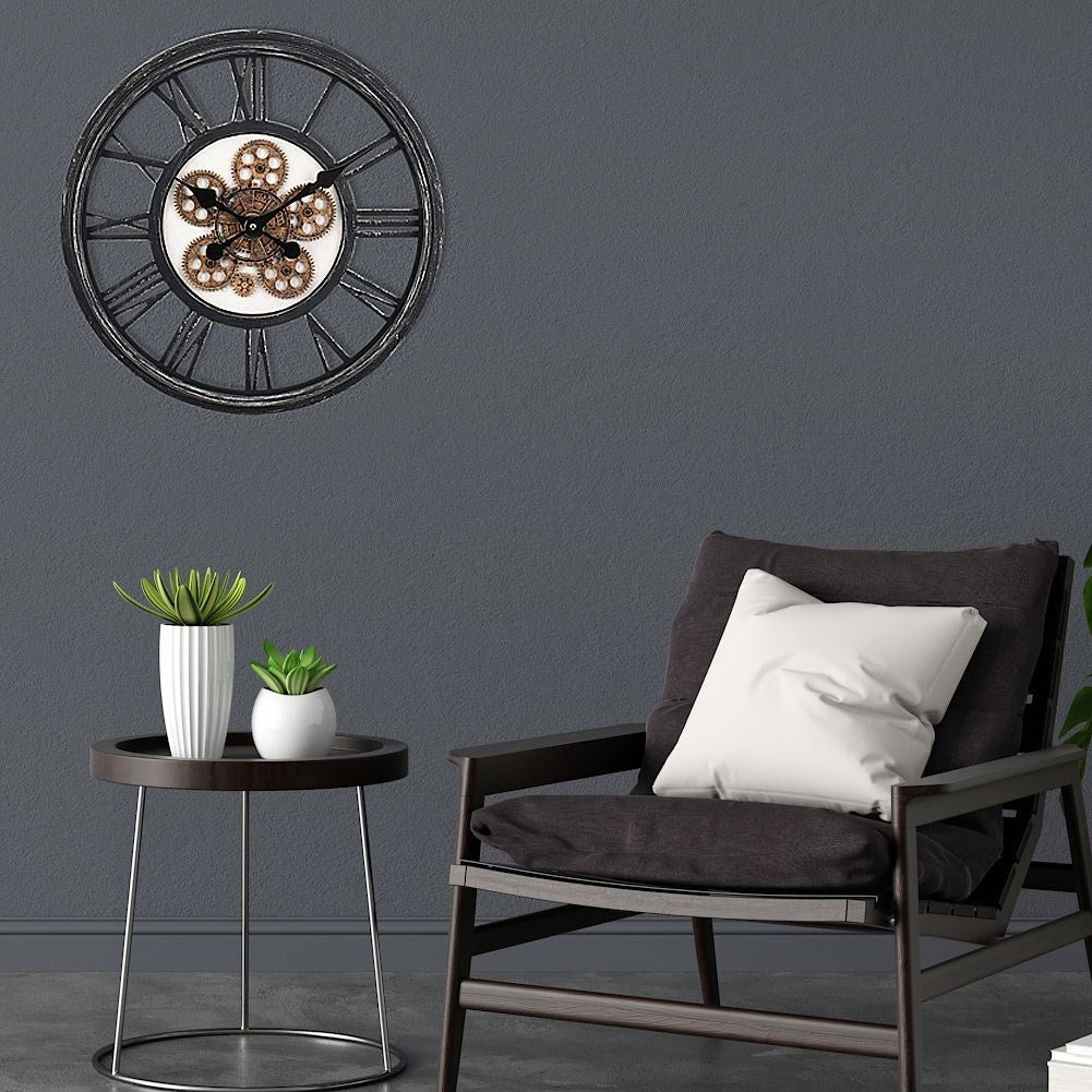 Industrial metal wall clock, 50 cm with moving discs