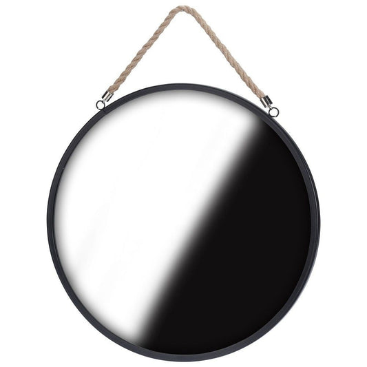 Industrial mirror with black metal frame and rope detail