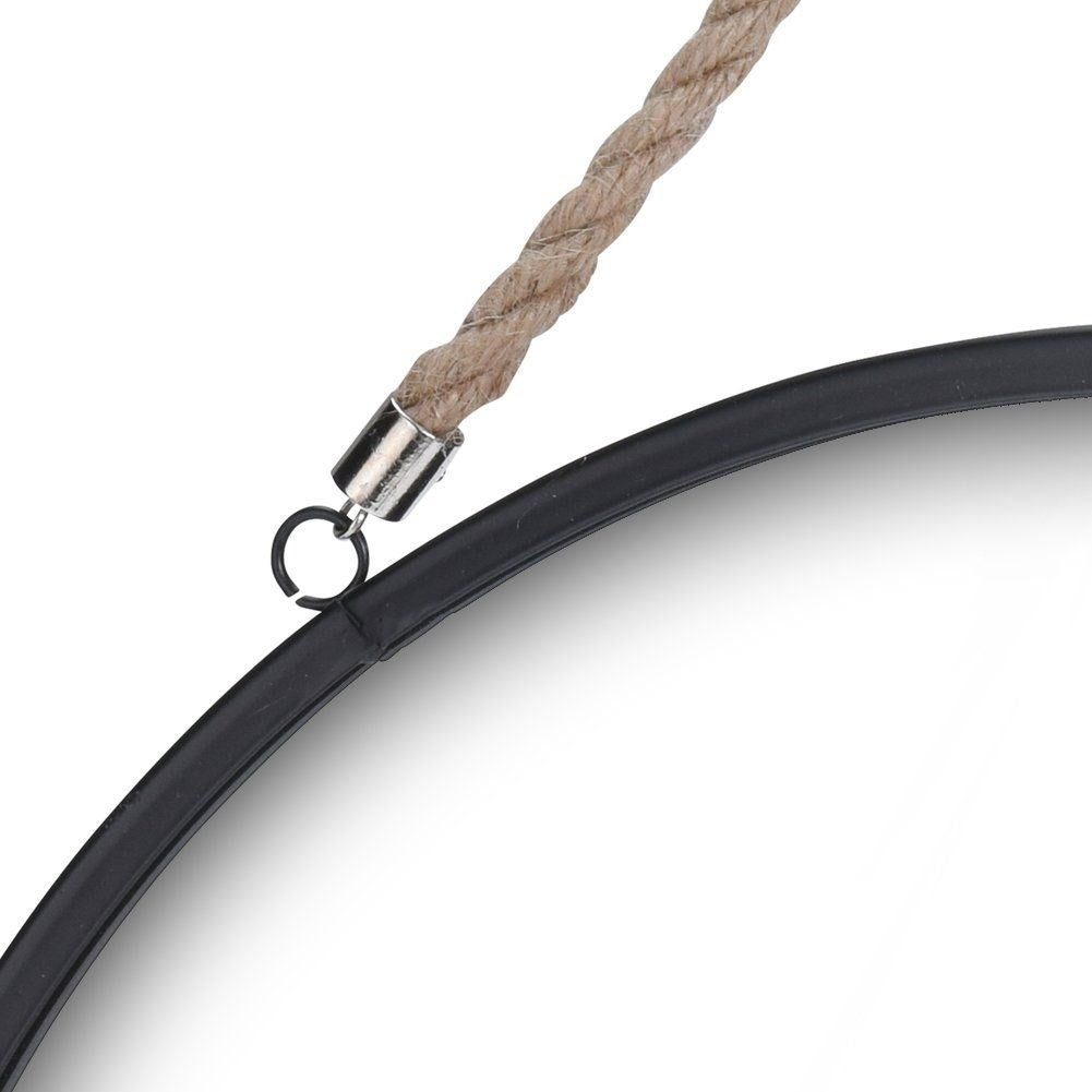 Industrial mirror with black metal frame and rope detail