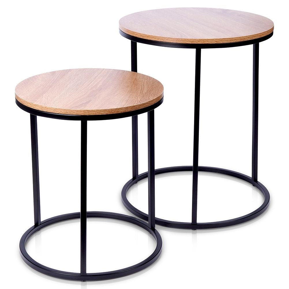 Industrial set: 2 tables in black metal and pine