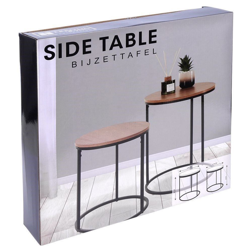 Industrial set: 2 tables in black metal and pine