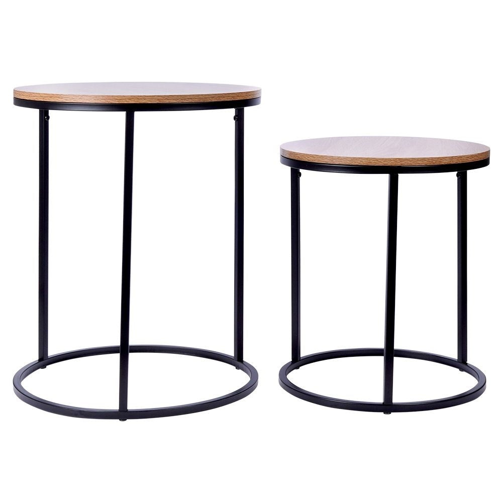 Industrial set: 2 tables in black metal and pine
