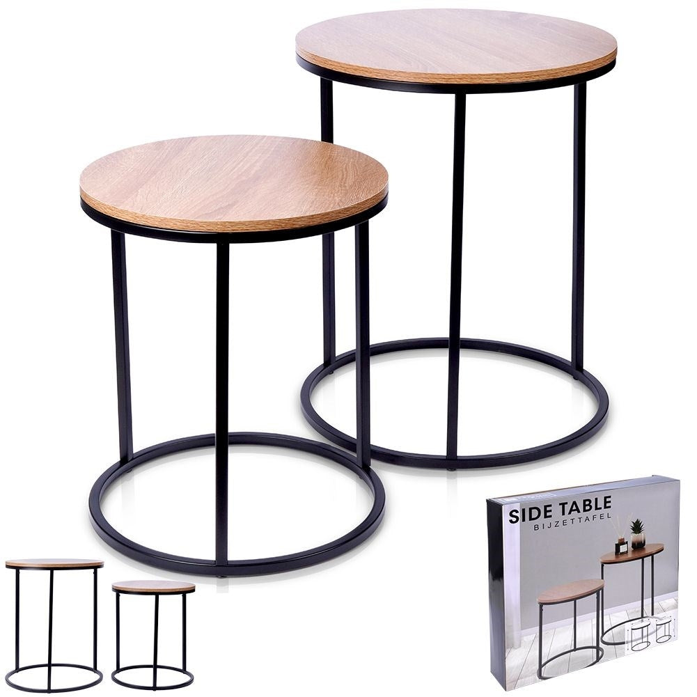 Industrial set: 2 tables in black metal and pine