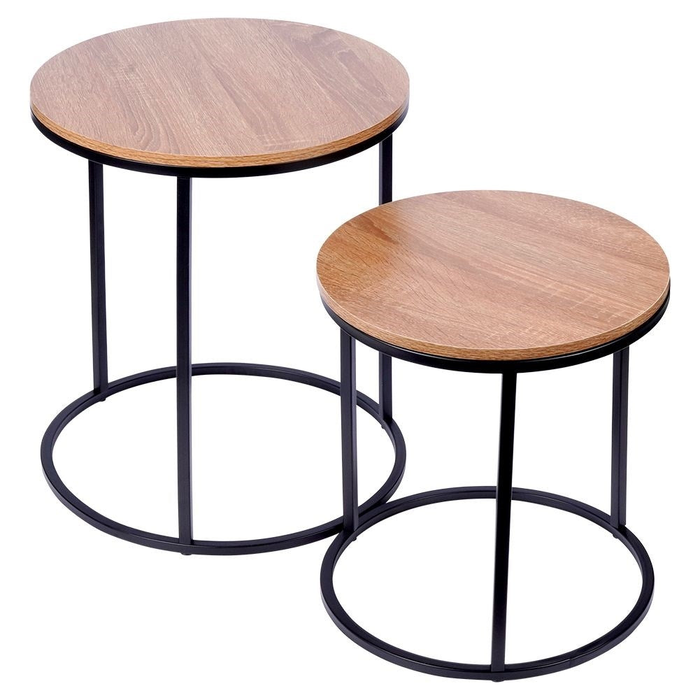 Industrial set: 2 tables in black metal and pine