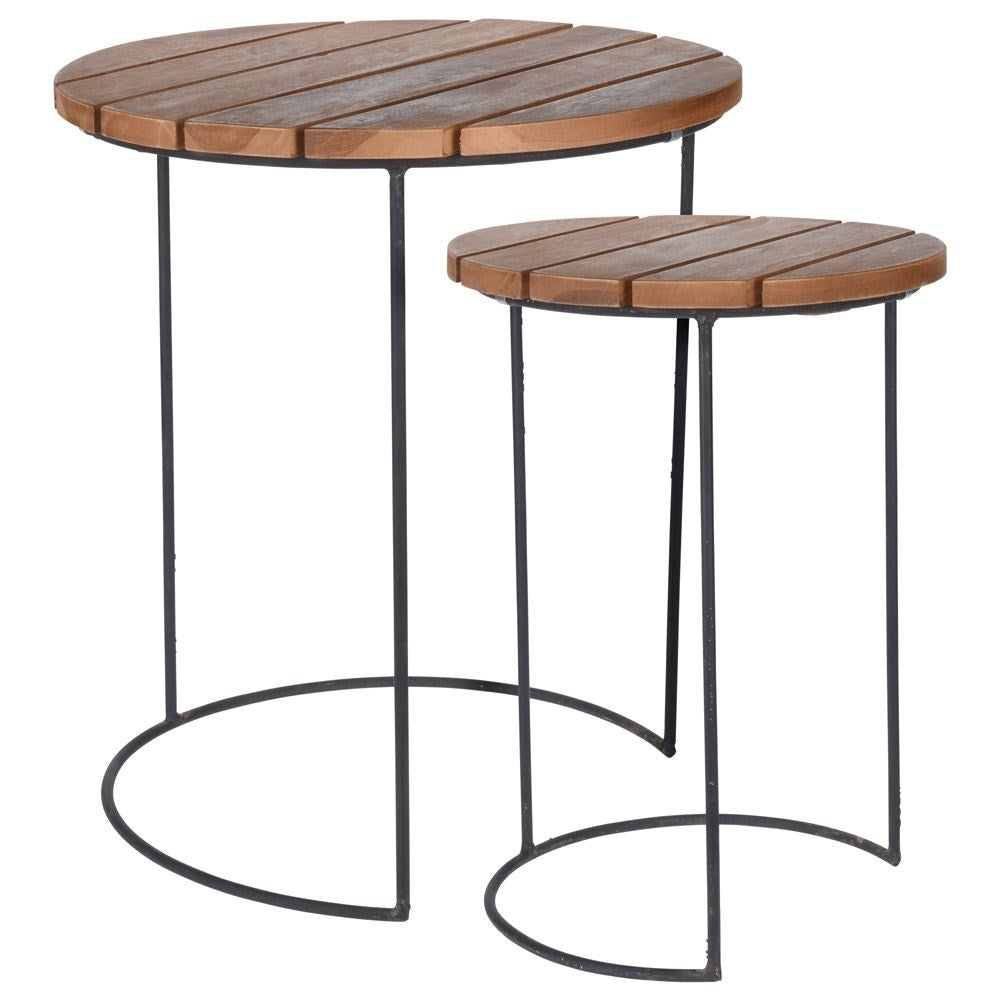 Industrial tables in metal and teak wood - Set of two