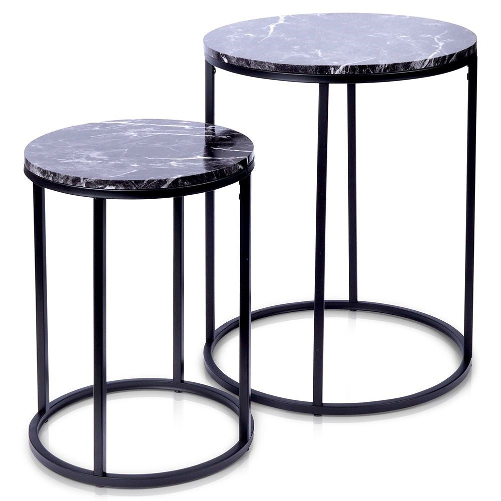 Industrial tables in metal with black marble top - 2 pcs