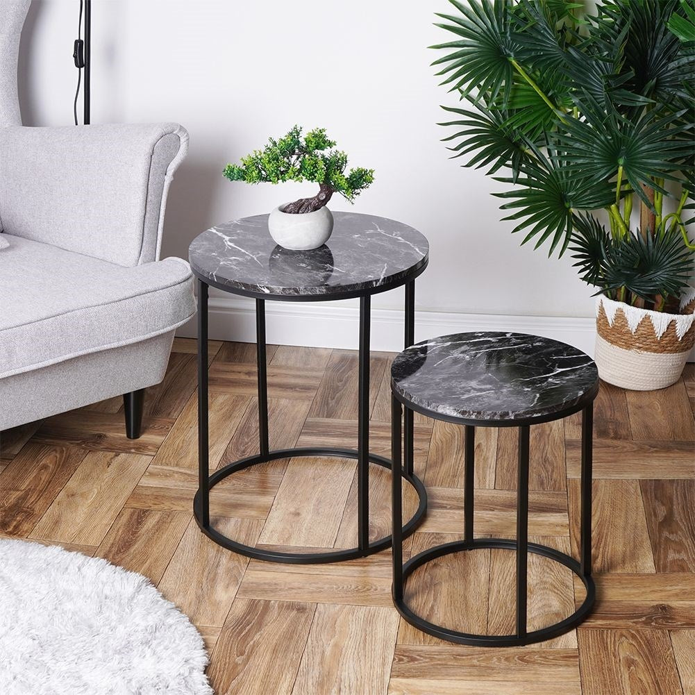 Industrial tables in metal with black marble top - 2 pcs