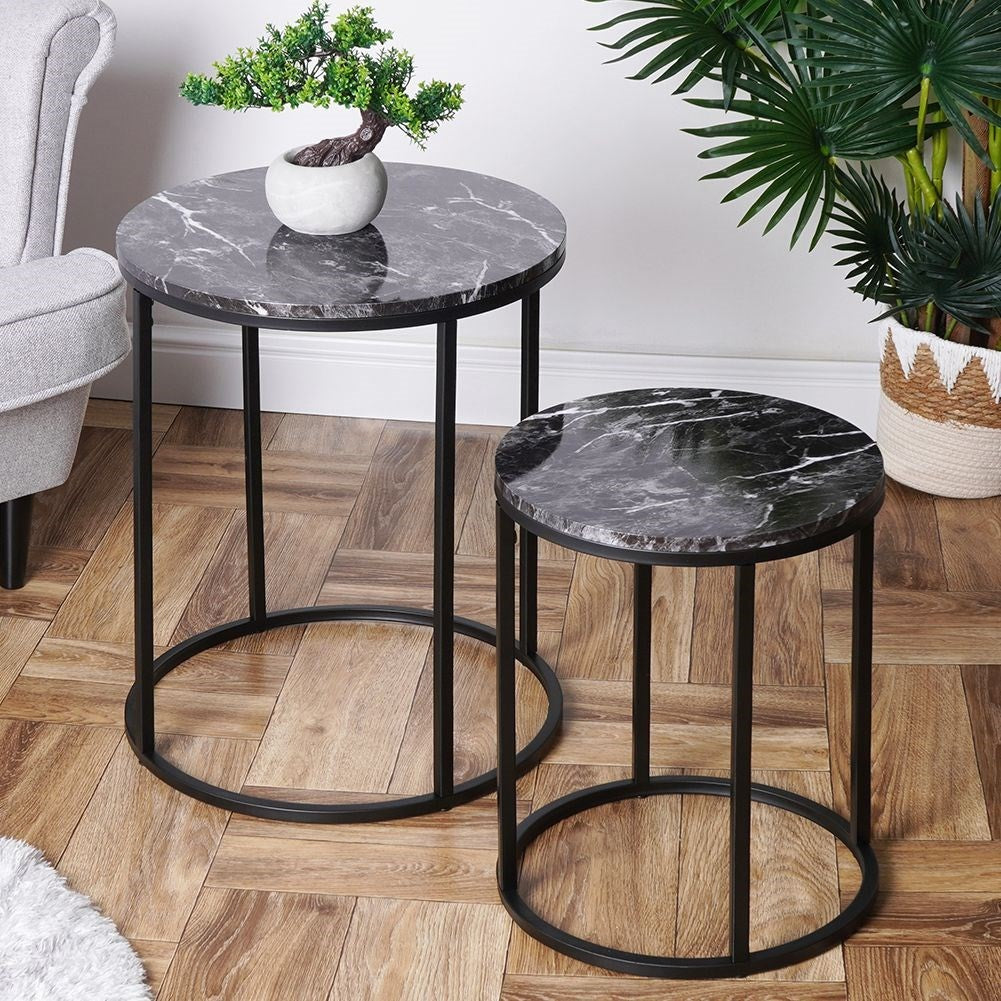 Industrial tables in metal with black marble top - 2 pcs