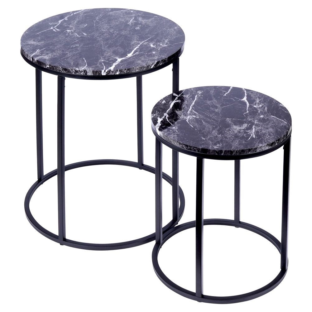 Industrial tables in metal with black marble top - 2 pcs