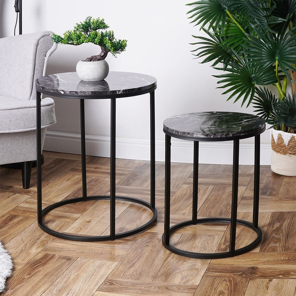 Industrial tables in metal with black marble top - 2 pcs