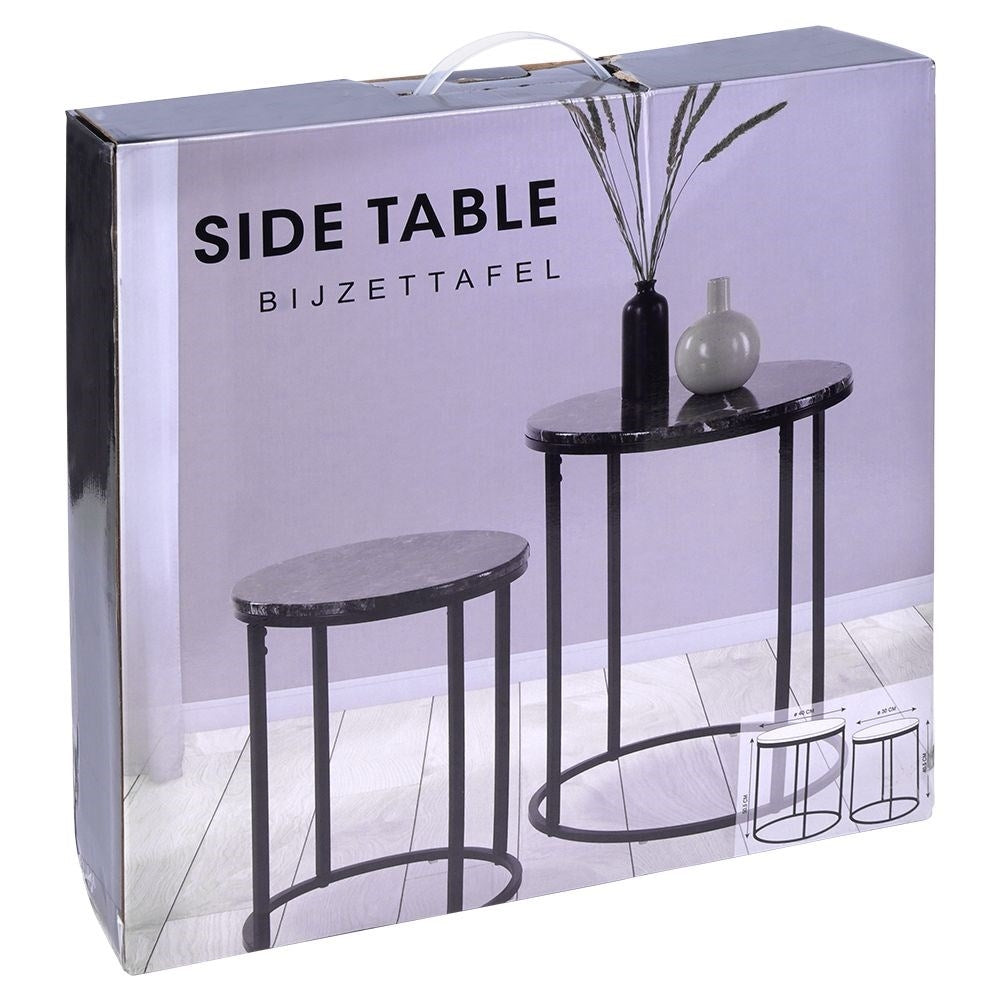 Industrial tables in metal with black marble top - 2 pcs
