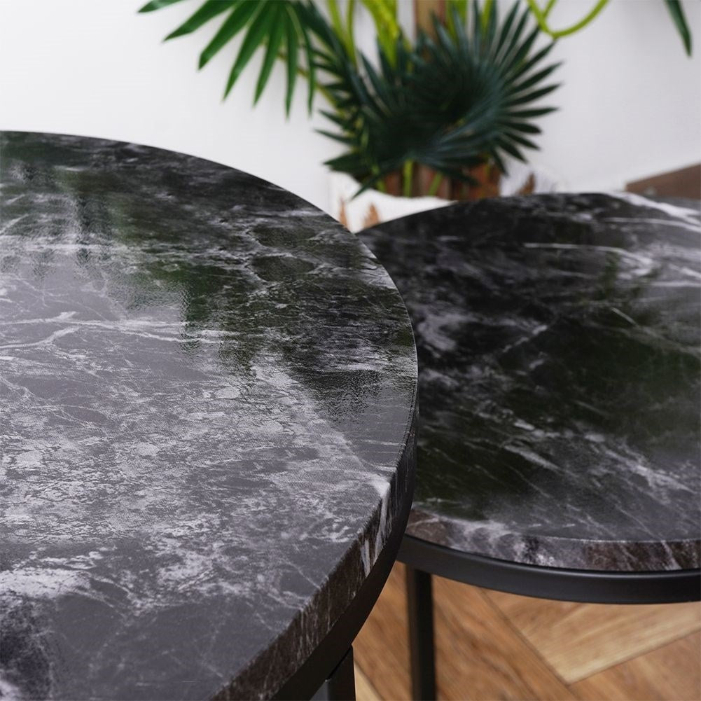Industrial tables in metal with black marble top - 2 pcs