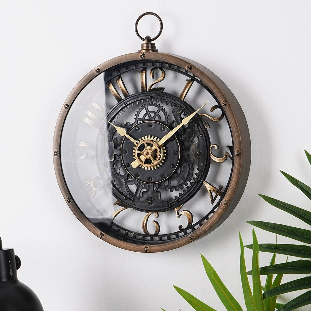 Industrial wall clock 26.5 cm with black gears