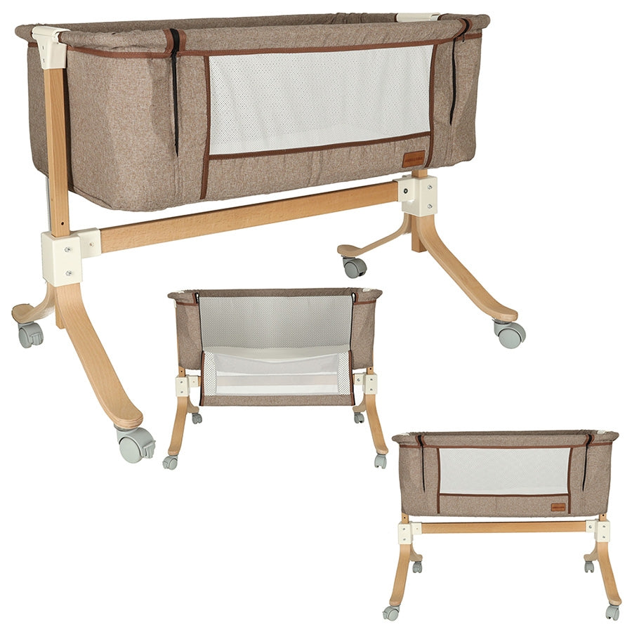 Infant crib baby wooden crib on wheels playpen brown