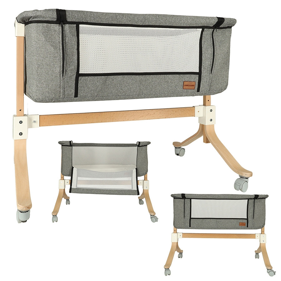 Infant crib baby wooden crib on wheels playpen gray