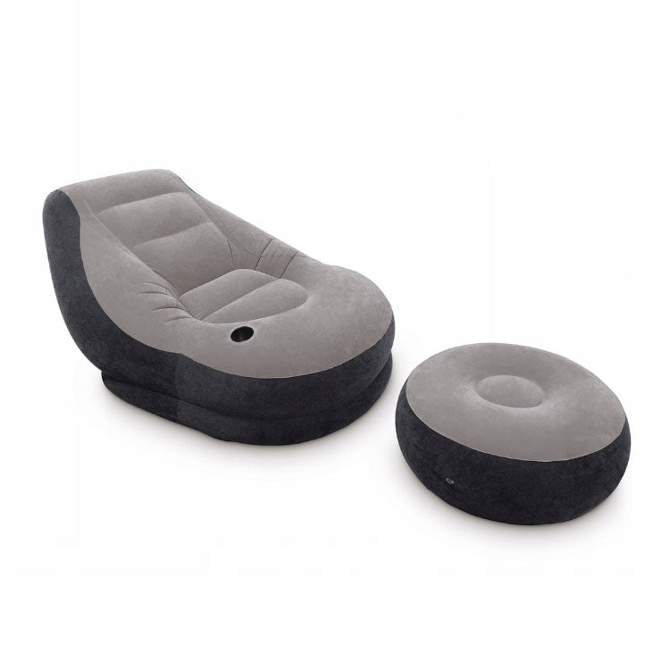Inflatable Armchair with Footstool, Durable Vinyl