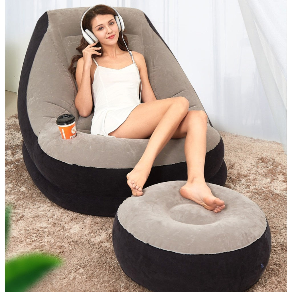 Inflatable Armchair with Footstool, Durable Vinyl