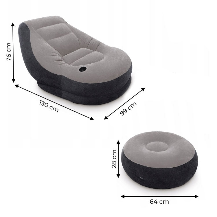 Inflatable Armchair with Footstool, Durable Vinyl