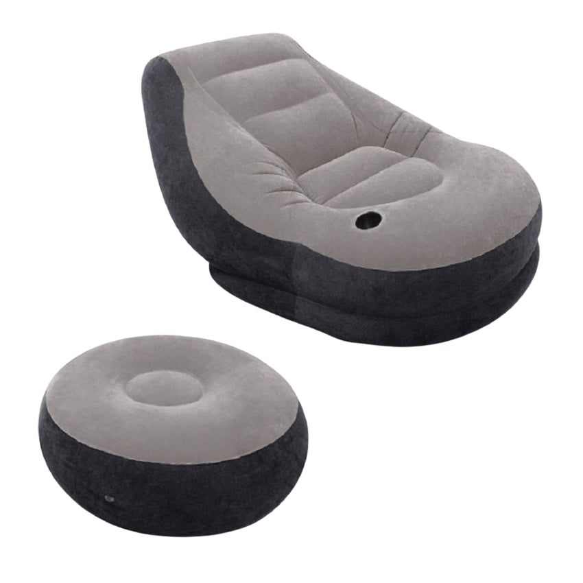 Inflatable Armchair with Footstool, Durable Vinyl