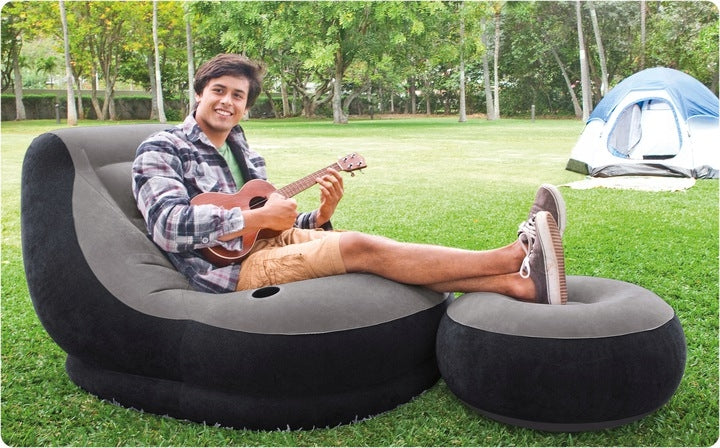 Inflatable Armchair with Footstool, Durable Vinyl