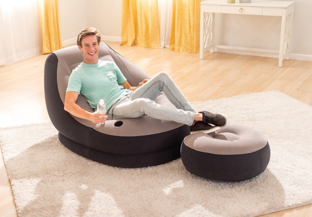 Inflatable Armchair with Footstool, Durable Vinyl