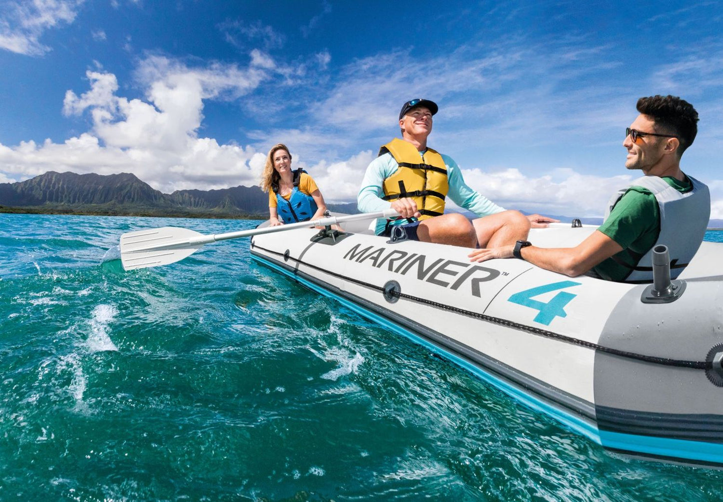 Inflatable Boat Mariner 4 for 4 People with Oars, Pump, Rod Holders and Motor Mount INTEX 68376
