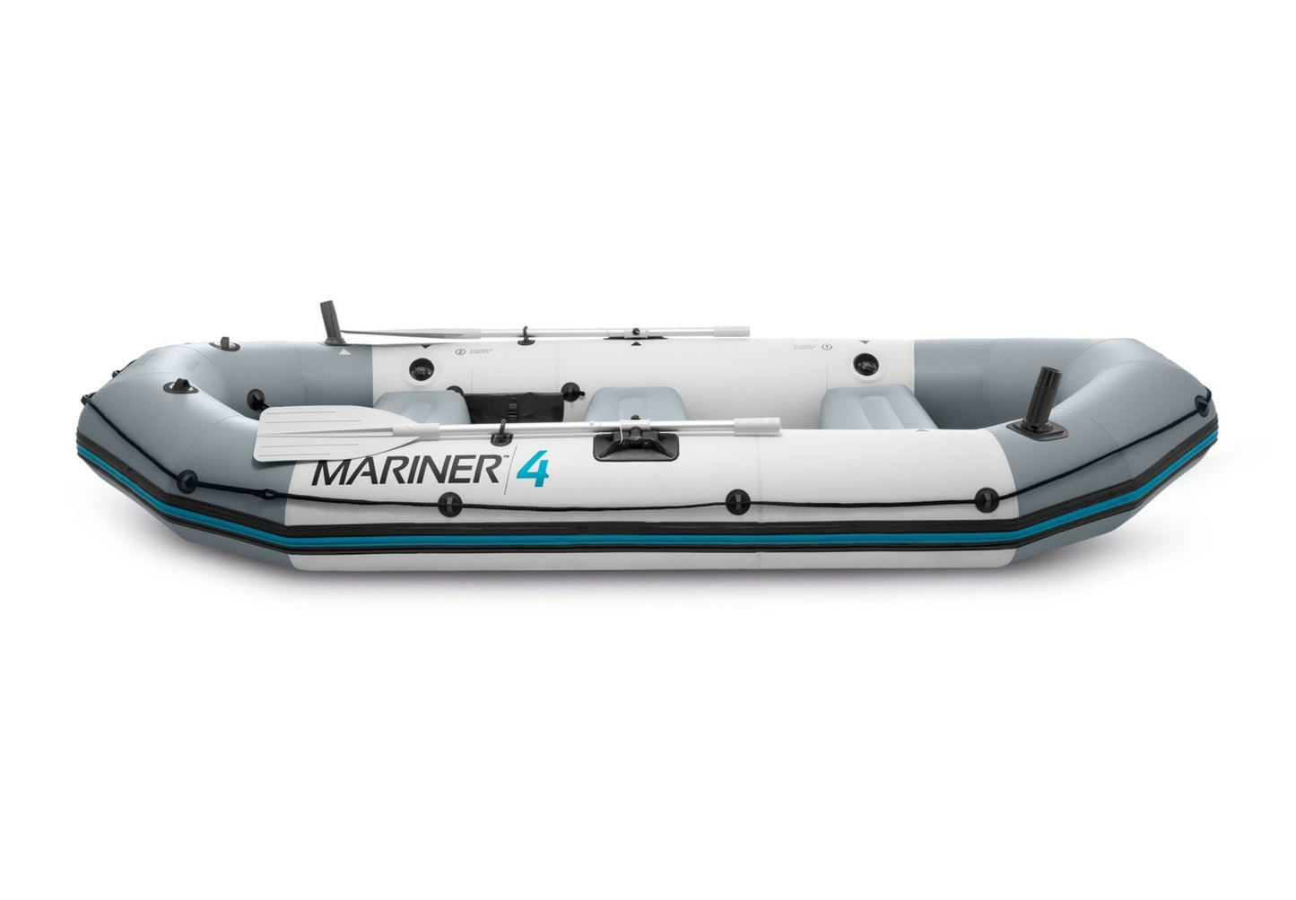 Inflatable Boat Mariner 4 for 4 People with Oars, Pump, Rod Holders and Motor Mount INTEX 68376