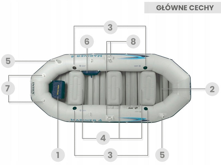 Inflatable Boat Mariner 4 for 4 People with Oars, Pump, Rod Holders and Motor Mount INTEX 68376